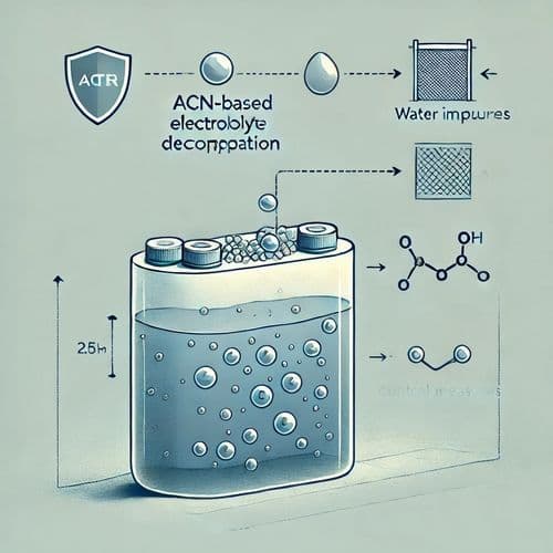 Investigation of Electrolyte Decomposition Byproducts in Gas and Liquid Phases Due to Water Impurities in Large‐Scale Acetonitrile‐Based Supercapacitors