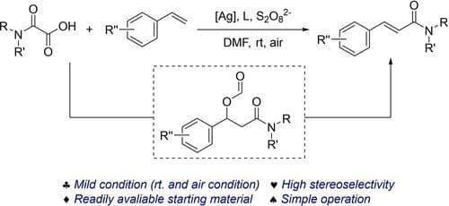 Silver‐Catalyzed Decarboxylative Coupling of Oxamic Acids with Styrenes to Synthesize E‐Cinnamamides: A Distinguish Reaction Pathway