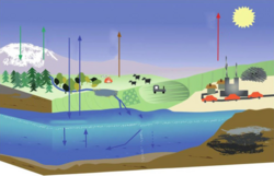 Bildnachweis: Schema des globalen Kohlenstoffkreislaufs aus „Chemie über den Wolken“ Hrsg. R. Zellner und GDCh, Kapitel „CO2 und der Klimawandel“ von M. Heimann und C.-D. Schönwiese, Wiley-VCH, 2011 (Original bearbeitet; Daten aus IPCC, 2007. Climate Change 2007: The Physical Science Basis. Contribution of Working Group I to the Fourth Assessment Report of the Intergovernmental Panel on Climate Change [Solomon, S., D. Qin, M. Manning, Z. Chen, M. Marquis, K.B. Averyt, M. Tignor and H.L. Miller (eds.)]. Cambridge University Press, Cambridge, United Kingdom and New York, NY, USA.)